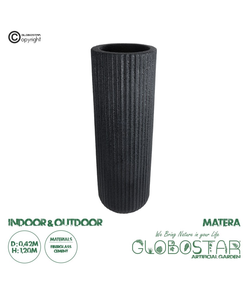 GloboStar® Artificial Garden MATERA 20733 Επιδαπέδιο Πολυεστερικό Τσιμεντένιο Κασπώ Γλάστρα - Flower Pot Μαύρο Φ42 x Υ120cm